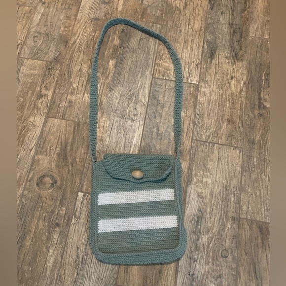 Handbags - Handmade green and white crochet crossbody bag with closure